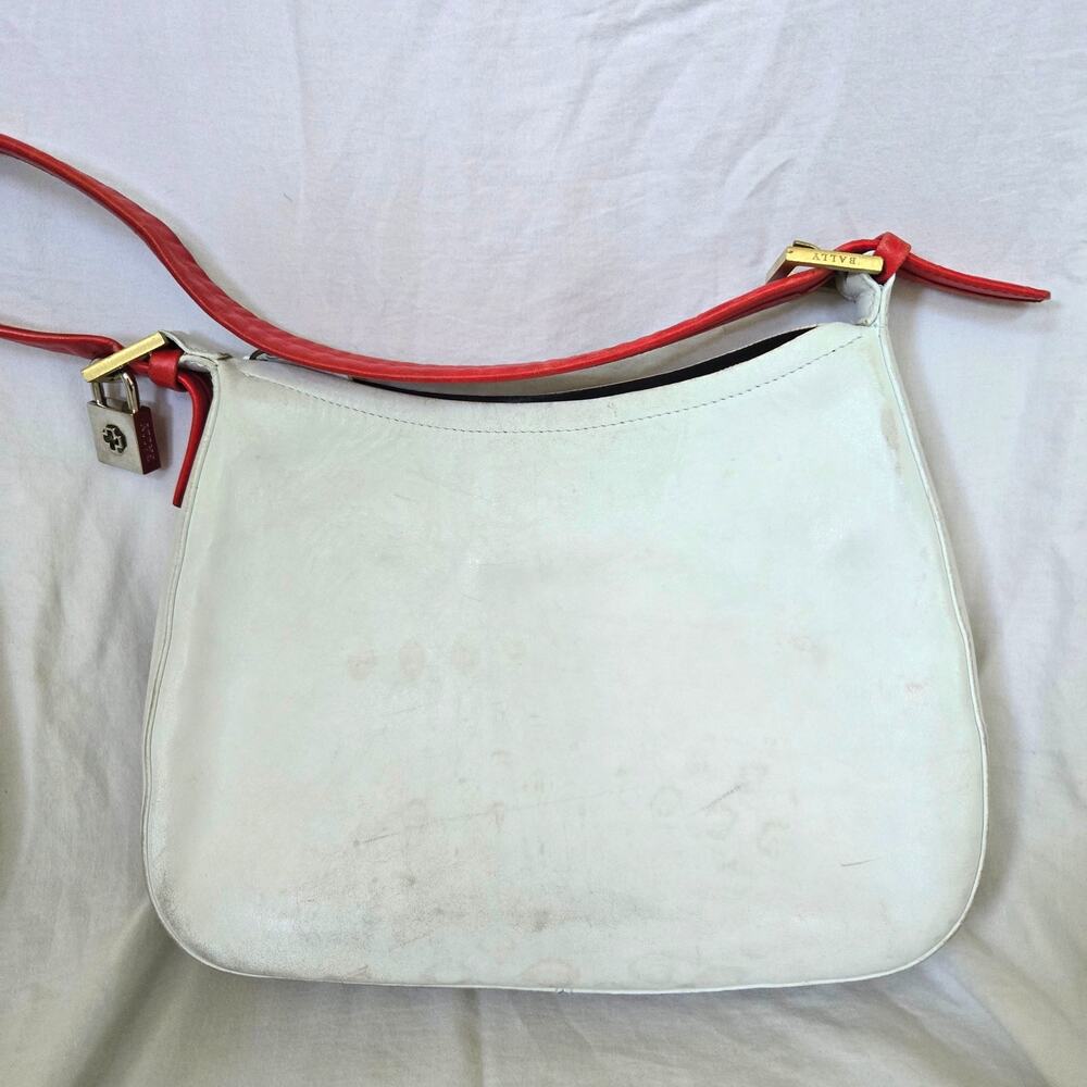 Vintage 90's Bally Bag White Leather Red Strap Shoulder Purse *READ* - Picture 2 of 16